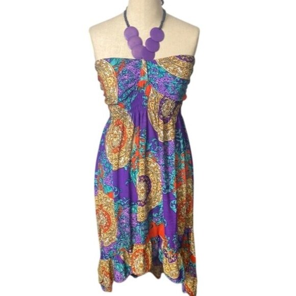 Strapless Bohemian Midi Dress Fancy Necklace Style Neck Tieback - Picture 1 of 5